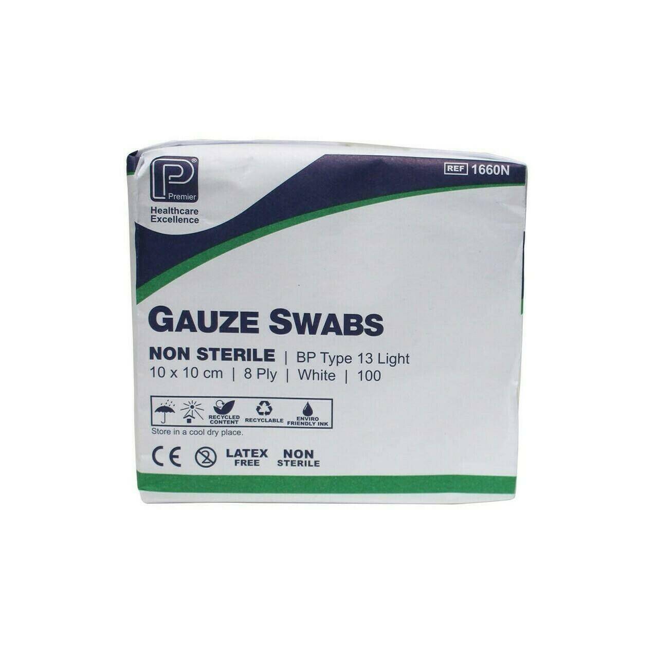 Premier Gauze Swabs: 10cm x 10cm 8 Ply x 100