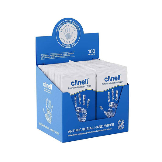 Clinell Antimicrobial Hand Wipes 100 Sachets - UKMEDI