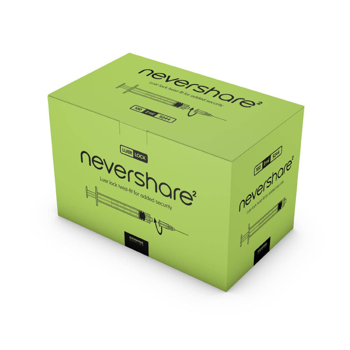 Nevershare 2.5ml Green Nevershare Luer Lock Syringes S244 UKMEDI - UK Medical Supplies