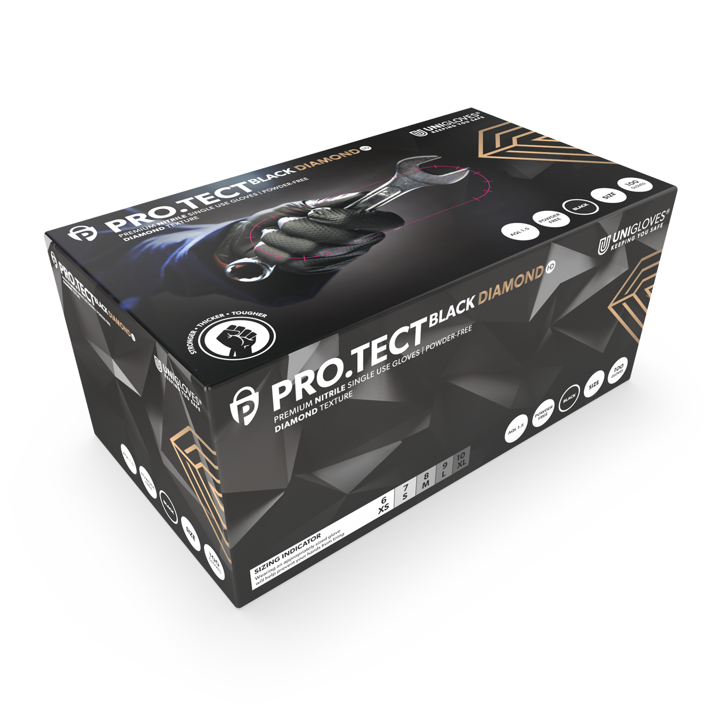 PRO.TECT Black Diamond HD Textured Nitrile Gloves Box of 100