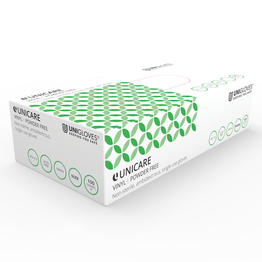 Unicare Green Vinyl Examination Gloves Box of 100