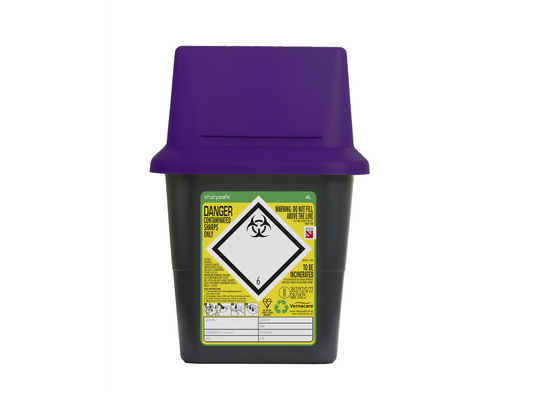 4 Litre Sharpsafe Grey Sharps Bin Purple Lid - UKMEDI