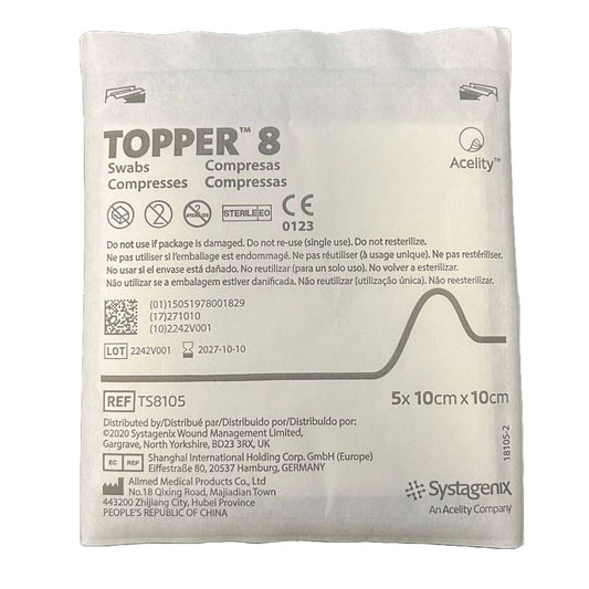 Systagenix - 10 x 10cm Topper 8 Sterile Gauze Swabs Single Pack of 5 - TS8105 UKMEDI.CO.UK UK Medical Supplies