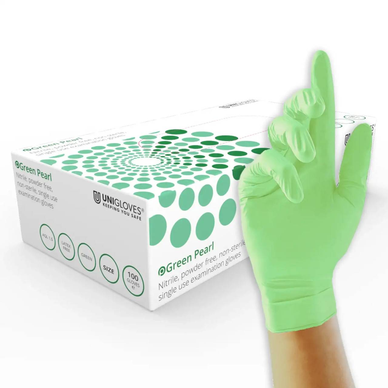 Unigloves Green Pearl Nitrile Gloves