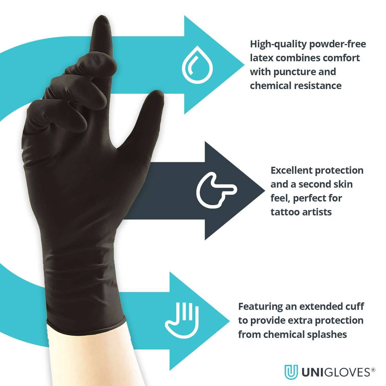 Unigloves Select Black Latex Long Cuff Gloves